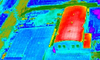 Aerial view thermal imaging of rooftop heat levels